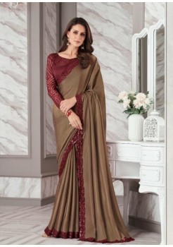 Mahendi And Maroon Pink Silk Designer Saree